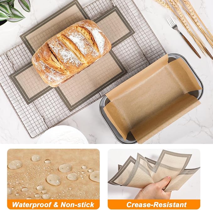 Webake 100PCS Unbleached Parchment Paper Loaf Pan Liners with 1 Reusable Silicone Loaf Liner for 9x5 1lb, 1.5lb & 2lb Loaves, Nonstick, Precut