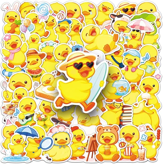 Yellow Duck Stickers,51pcs Cute Waterproof Funny Cartoon Duck Decals for Water Bottle Laptop Scrapbook Luggage Funny Aesthetic Duck Stickers Home Decortions Supplies