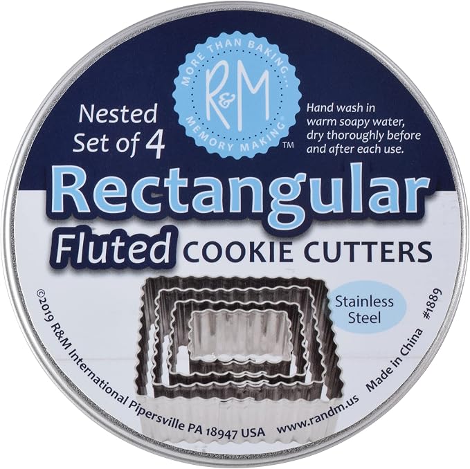 R&M International Fluted Rectangle Cookie and Biscuit Cutters, Tinplated Steel, Assorted Sizes, Set of 4