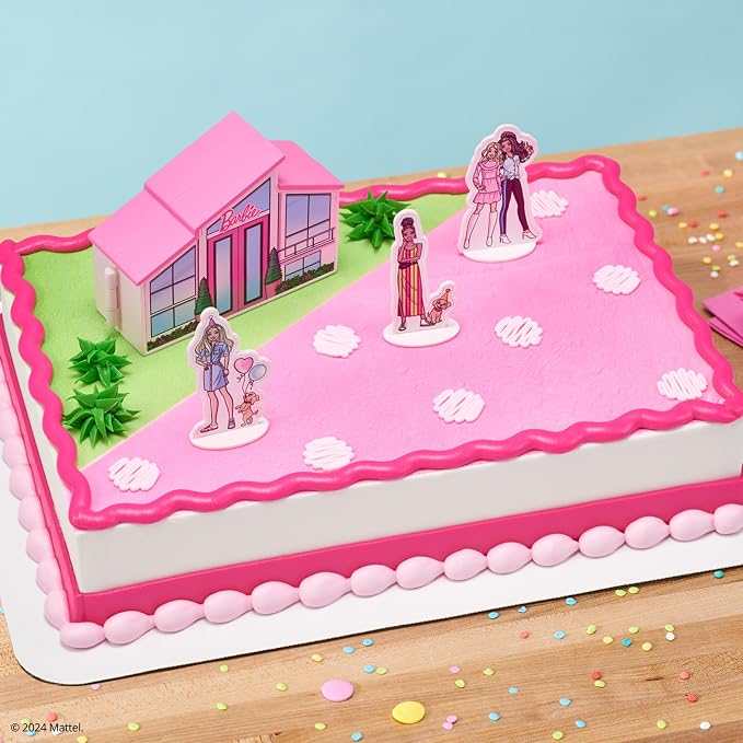 DecoSet Barbie Dreamhouse Adventures Cake Topper, 4 Piece Decoration With Dreamhouse and Friends, for Birthday Cake, Ready to Use