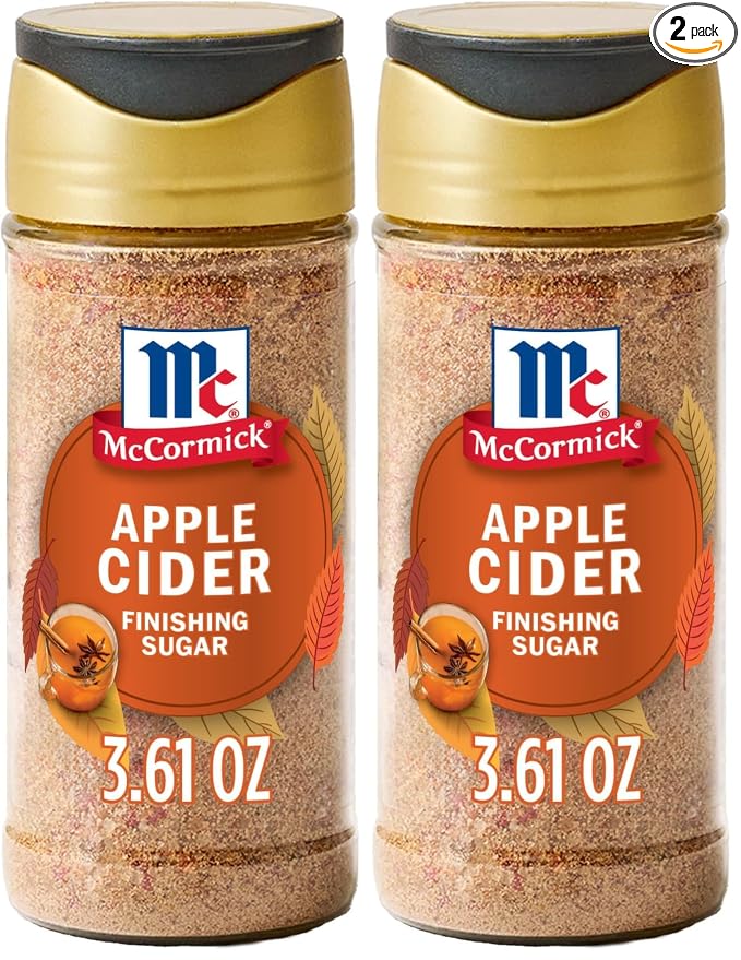 McCormick Finishing Sugar, Apple Cider, Limited Edition, Sweet Blend of Tart Apple and Warm Spices, For French Toast, Cookies, Muffins, Pancakes, Donuts, and More, 3.61 oz (Pack of 2)