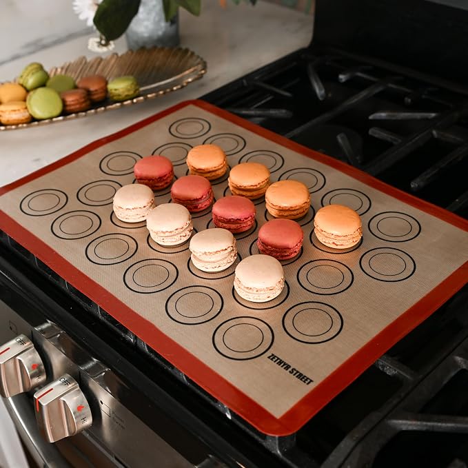 Macaron Silicone Baking Mats - Set of 10 - Full Size - 16 x 24in, Non-Stick Macaron Mat for Perfect Baking - Dishwasher & Oven Safe, Ideal for Macarons, Cookies, Bread, Red Border