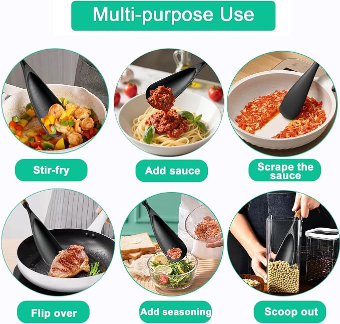 Silicone Spatula Spoon for Cooking and Baking, Heat Resistant Flexible Non-Stick Kitchen Utensil with Ergonomic Handle, Multi-Purpose Tool for Flipping, Scraping, Mixing, and Food Prep