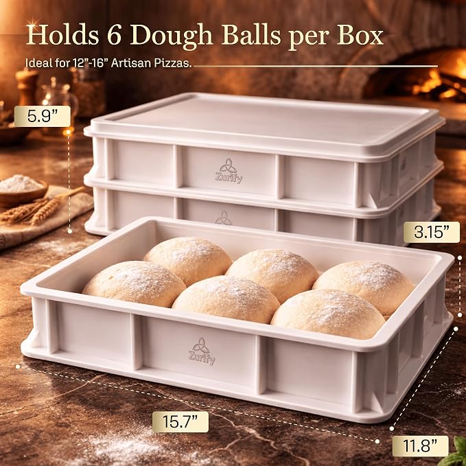 Pizza Dough Proofing Box - Sourdough storage container System with 2 Lids, Stackable 17.5"x11.8"x3.5" bread containers with full accessories 2-Pack by Zurify®