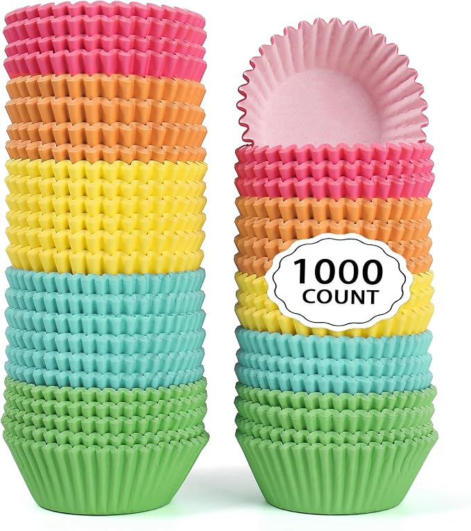 1000 Count Rainbow Paper Cupcake Liners, Standard Cupcake Liners for Baking, Natural, Food-grade Cupcake Wrapper, Greaseproof Parchment Muffin Liners (Rainbow, 1.4 Inch)