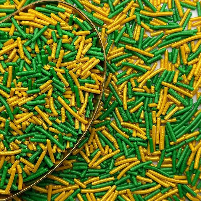 CandiJumpin Gold and Green Jimmy Sprinkles, Gold Green Sprinkles for Cake Decorating Edible Cake Jimmies Edible Crunchy Jimmies Ice Cream Toppings, Baby Shower Party Wedding Christmas Supplies 3 OZ