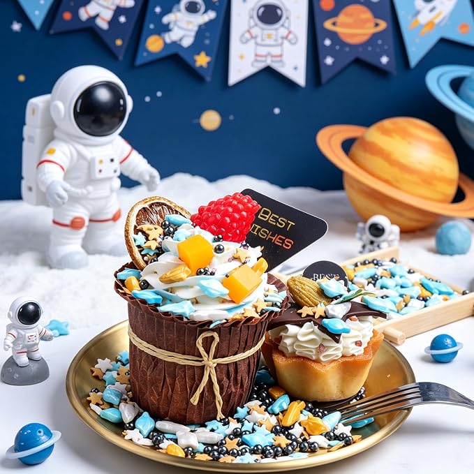 Space themed Sprinkles for Cake Decorating, Rocket, Planet, Star & Pearl Sugar Mix for Baking Cupcakes, Cookies, Donuts & Ice Cream, Birthday Party Supllies