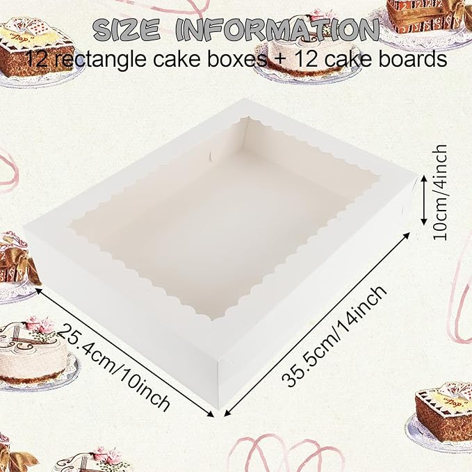 24 Sets 14x10x4in White Bakery Boxes Half Sheet Cake Boxes with Board, Large Treat Boxes for Pastry Baking Cake Donuts Cupcake Pie Packaging