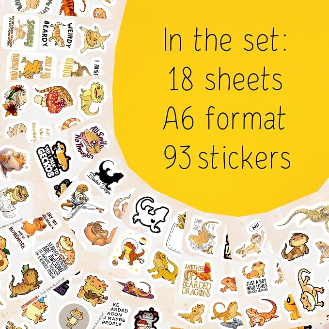 100Pcs Cute Bearded Dragon Stickers for Water Bottles - Bearded Dragon Gift for Women & Men, Laptop Decals, Gifts for Women & Men