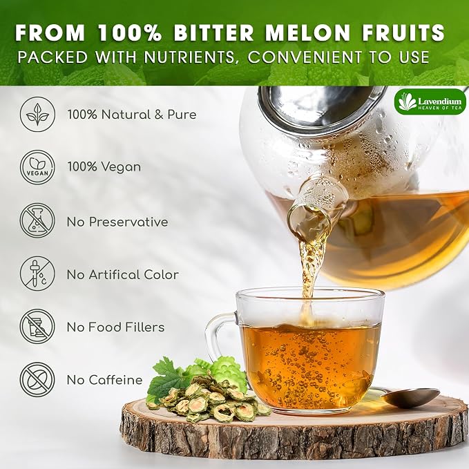 Lavendium, Premium 4.5oz Dehydrated Bitter Melon Slices, 100% Natural & Pure, No Additives or Preservatives, Non-GMO, Plant-Based & Vegan, Perfect for Tea & Cooking
