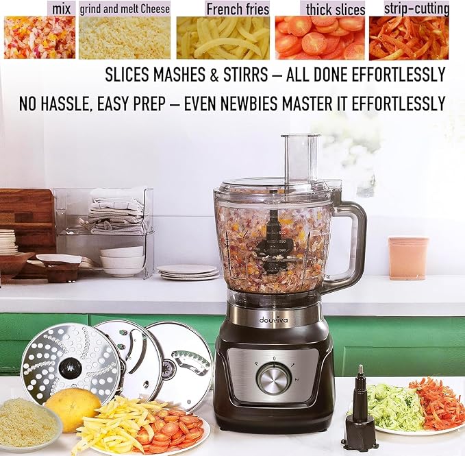 8-Cup Food Processor & Blender Combo, 1000W All-in-One Kitchen Blender for Ice Crushing, Smoothies & Dough, 24oz To-Go Cup, French Fry Cutter, Dishwasher Safe, Black