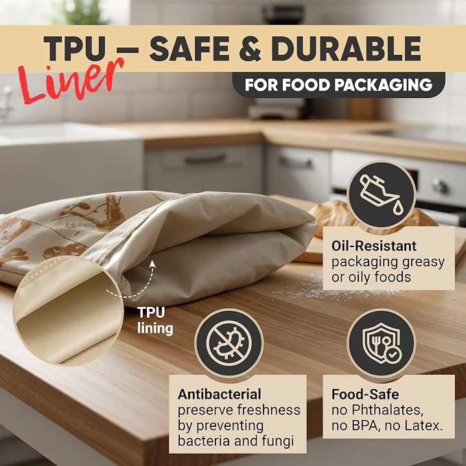 Reusable Linen Bread Bags, 2 Pack for Homemade & Sourdough | Cloth linen bread bags with BPA-free TPU liner and drawstring closure to keep homemade and sourdough loaves fresher