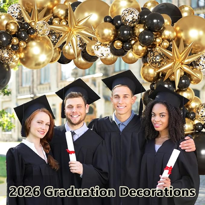 Black and Gold Balloon Arch Kit, Black and Gold Party Decorations for Birthday 2026 Graduation Retirement Masquerade Anniversary Party Decorations