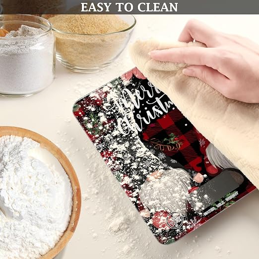 Food Scale Kitchen Scale Food Weight Scales Digital Weight Grams and Ounces Small Electronic Food Scale for Baking Cooking Red Black Checkered Christmas Gnomes Holly