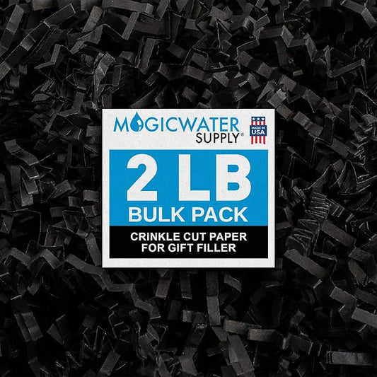 MagicWater Crinkle Cut Paper for Gift Baskets - 2LB - Black - Perfect for Shredded Paper Filler, Basket Filler, Gift Boxes, Bridesmaid Gifts, Christmas Stuffers & More – Ideal for All Occasions