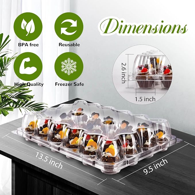NPLUX 24 Count Mini Cupcake Containers 20 Pack Cupcake Holder with Detachable Tall Dome Lids Mini Plastic Stackable Cupcake Boxes for 480Cupcakes, BPA Free