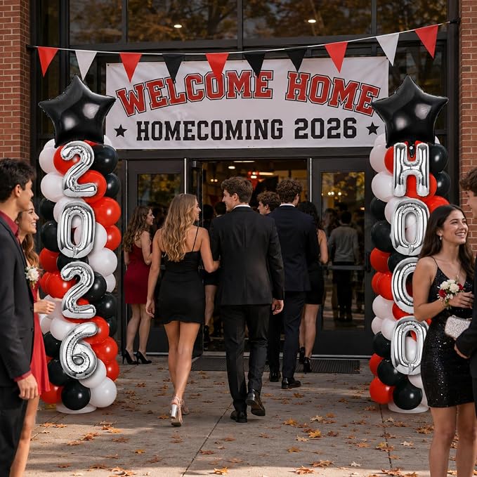 2 Sets Homecoming 2026 Balloon Column Stand Party Decorations Kits with Balloons Class of 2026 Hoco Balloon Tower Stand Kit for Homecoming Prom Party Photo Booth Props Backdrop Decor Party Supplies