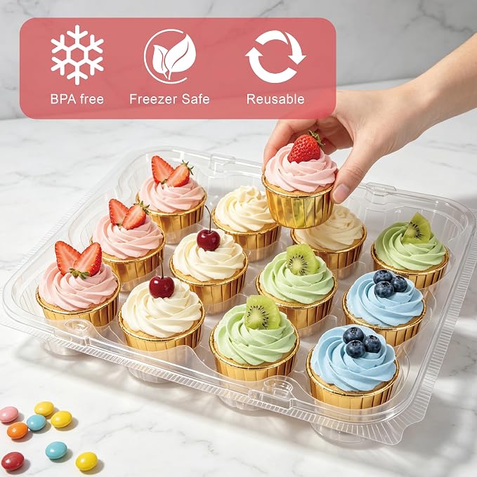 12 Packs × 20 Sets Disposable Plastic Cupcake Containers,Stackable CupCake Holders with lid with 240 Pack Cupcake Liners,Ideal for Baking,Parties,or Storage.