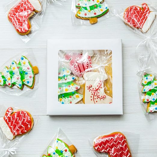 NPLUX 8x8x3 inch Bakery Boxes with Window Chocolate Strawberry Boxes for Pie Cake Cupcake Cookie Macaron Breakable Heart, Paper Charcuterie Box (30 Pack,White)