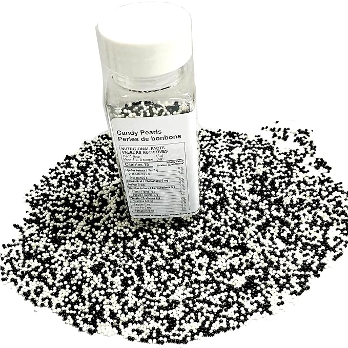 Homipooty White and Black Nonpareils Sprinkles Edible White and Black Pearl Sugar sprinkles 110g/3.88oz 2mm Mini Pearls for Cake Decorating Cupcake Topper and Cookie Ice Cream Halloween Christmas Supplies