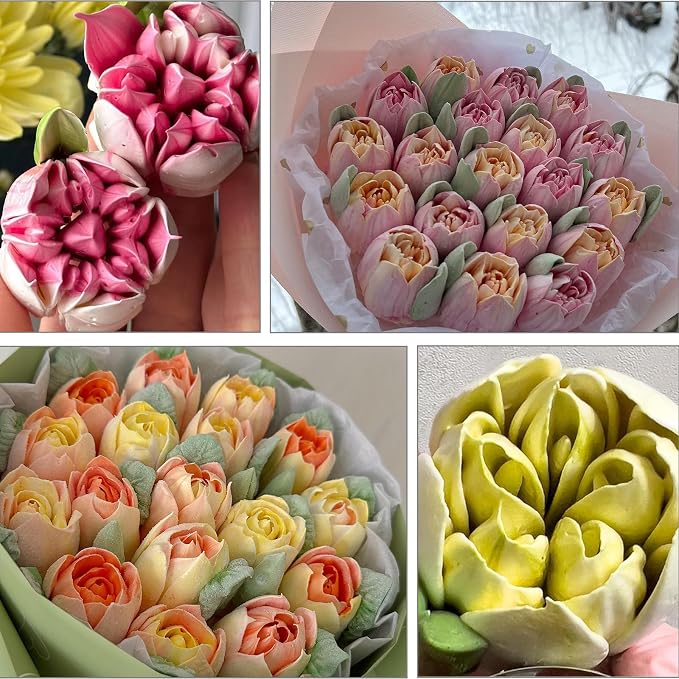 6Pack Extra Large Flower Russian Piping Tips Set, Stainless Steel Rose Tulip Icing Tips For Cake Decorating, Floral Piping Tips Flower Bouquet For Cookies Desserts Baking Tool(XXL,6D)