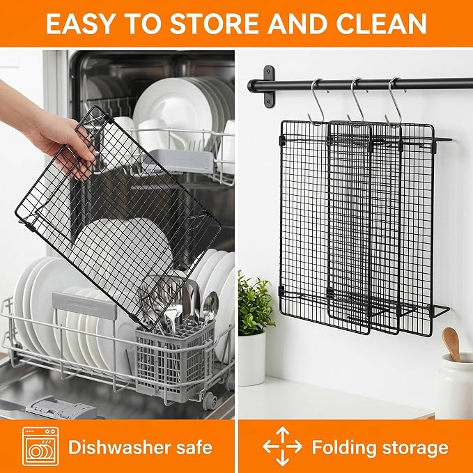 2 Pack Cooling Racks for Cooking and Baking, 13.4"x9.4" Nonstick Carbon Steel Wire Baking Rack, Foldable Cooling Racks for Cooking and Baking, 2-Tier Roasting and Drying Rack With 100 PCS Baking Paper | Foldable Legs,Stackable,Anti-slip,Smooth,Square g...