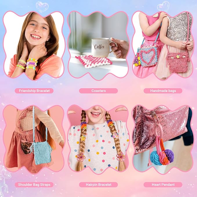 SUGORER 500+ PCS Weaving Loom Kit, 6-in-1 Weaving Loom for Kids & Friendship Bracelet Making Kit for Girls, Potholder Loom Knitting Kits Toys, Art and Crafts Kits for Kids Age 6-12