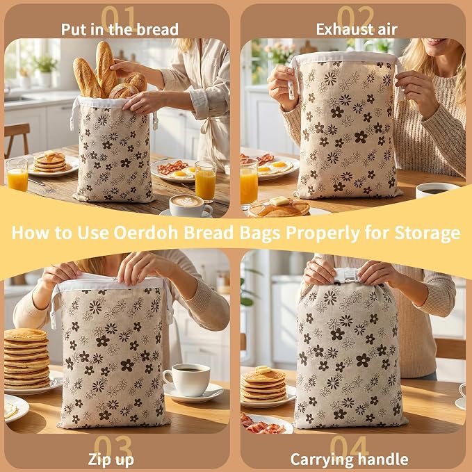 Reusable Beeswax Bread Bags-17"x13" Large Bread Bags for Sourdough & Homemade Cloth BreadBags Keeps Fresh Longer 2Pack (Flower Pattern)