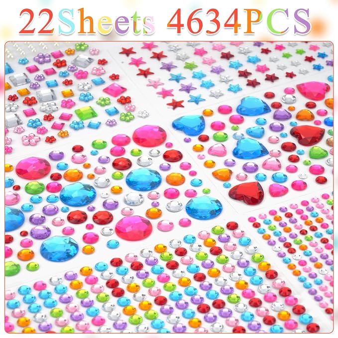 MMonDod 22 Sheets Gem Stickers, 4634 Pcs Self Adhesive Rhinestone Stickers | Self adhesive rhinestone gem stickers for crafts, scrapbooking, card making, DIY decor, party supplies and handmade projects