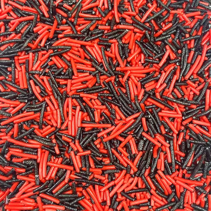 Sentovac Red Black Jimmies Sprinkles Edible for Cake Decorating Red Black Sprinkles Sugar Candy Cookie Cupcake Topper Ice Cream Baking Decorations Halloween Christmas Supplies 3.53oz