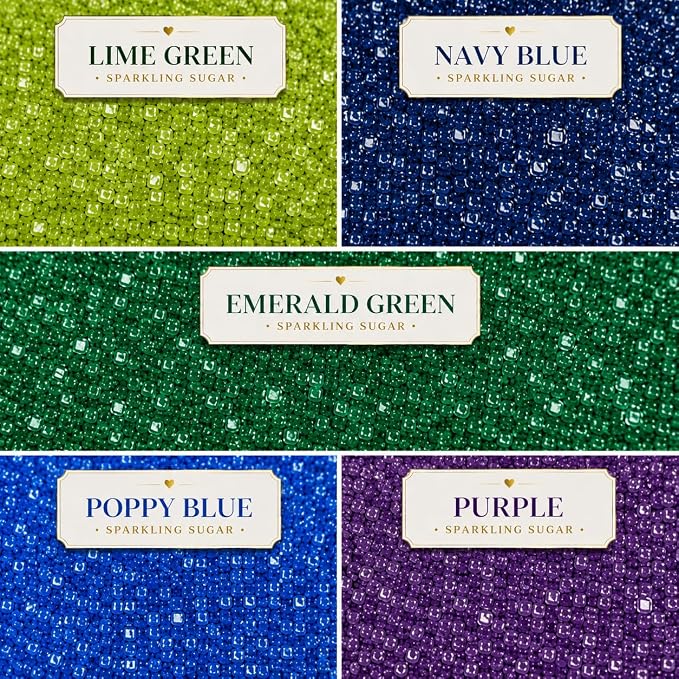 Confect Sprinkles- 5 Pack Assorted Edible Sugar Crystals in Parrot Green, Green, Blue, Purple & Midnight Blue – Decorative Toppings for Cakes, Cupcakes & Cookies – Vegan, Gluten-Free, Nut-Free, Soy-Free, Dairy-Free, Palm Oil-Free, dye-Free-5 Oz