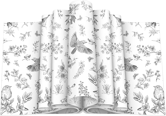 Feifeiya 200 Pcs Floral Wax Paper Sheet for Food Chinoiserie Bird Deli Paper Waterproof Sandwich Wrapping Greaseproof Food Basket Liners for Picnic Party Kitchen Supply, 9.8 x 8.7inch (Floral,Black)