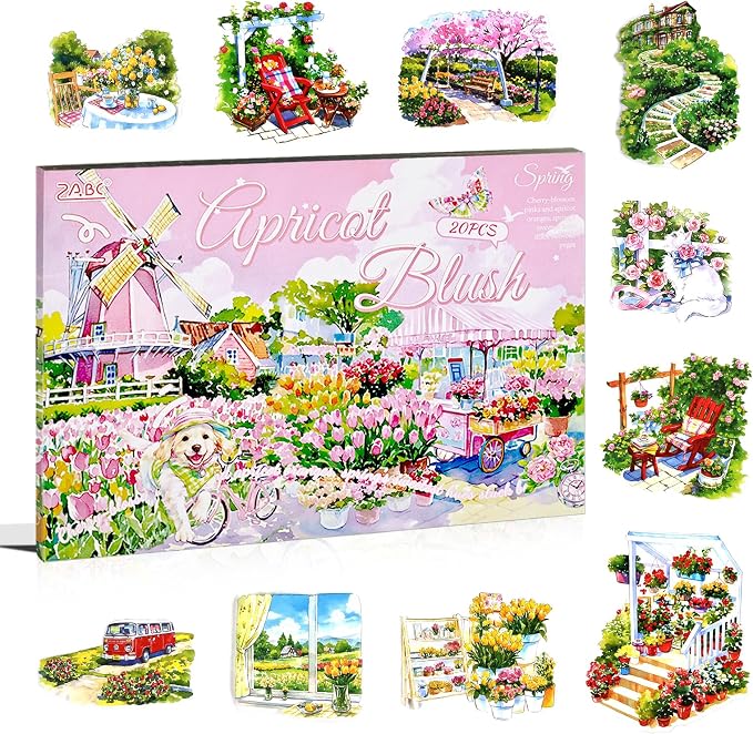 Large Spring Landscape PET Sticker Book for Journaling, 20 Sheets Transparent Pre-Cut Scenery Stickers for Scrapbooking Supplies, Collage Decorative, 9.25 x 6.58 inches