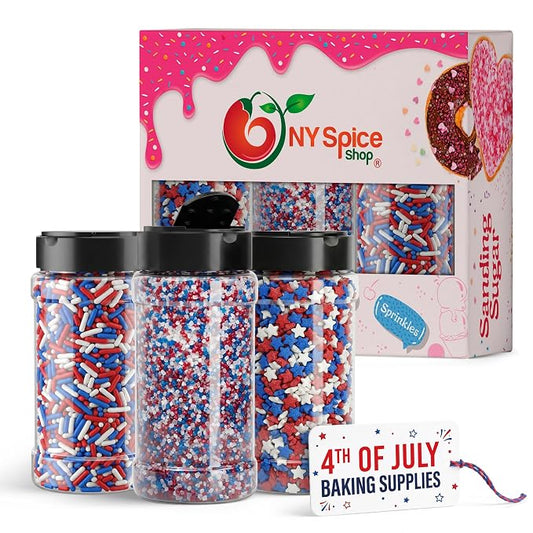NY Spice Shop Red White & Blue Sprinkles - 3 Pack Patriotic Sprinkles (Each 4 Ounce)