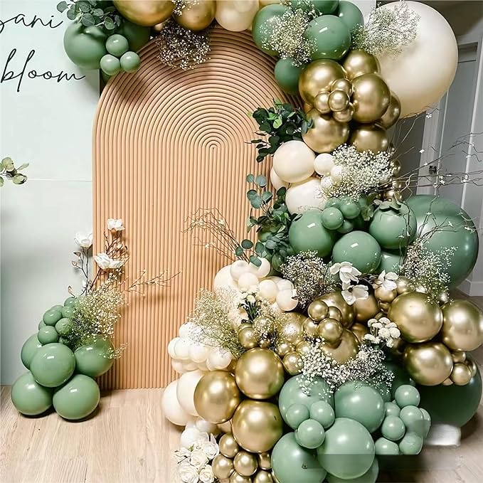Sage Green White Gold Balloon Garland Arch Kit, 146Pcs Latex Balloons Different Sizes 18 12 10 5 Inch for Birthday Baby Shower Gender Reveal Wedding Party Decoration