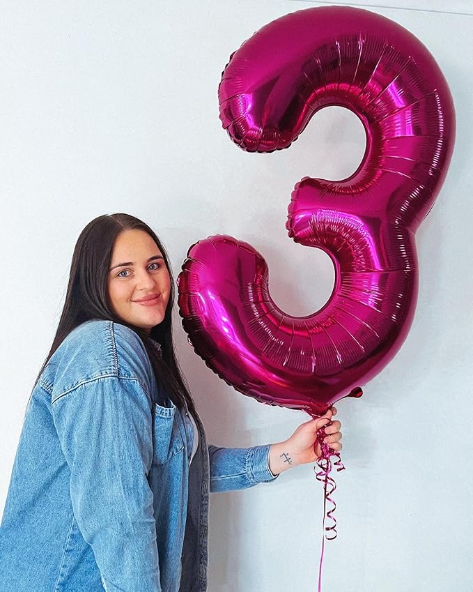 Hot Pink Number 3 Balloon 40 Inch, 3rd Birthday Celebration Supplies for Girls Boys Women Men, 3 Balloon for Girls Boys Theme Party