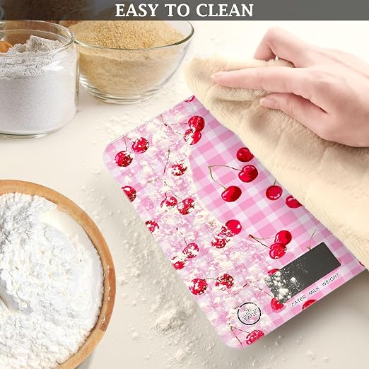 Food Scale Kitchen Scale Food Weight Scales Digital Weight Grams and Ounces Small Electronic Food Scale for Baking Cooking Pink Juicy Checkered Cherry