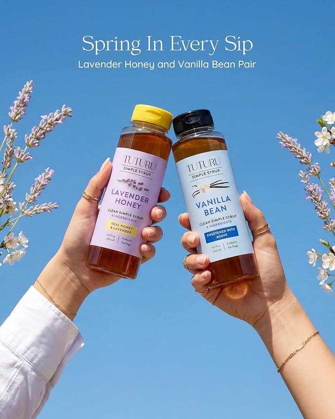 Spring Syrup Bundle - Lavender Simple Syrup and Vanilla Simple Syrup for Coffee, Cocktails, Matcha - Sweetened with real Honey and Agave Nectar - Infused with Real Spices - 13.5 oz (2 Pack)