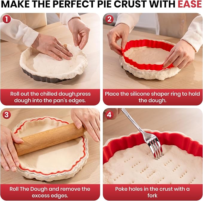 Upgraded 9 Inch Tart Pan with Removable Bottom, Non-Stick Deep Fluted Carbon Steel Quiche Pan, Includes Crust Shaper Ring - Quiche Baking Dish Tart Mold for Baking, Party & Festival
