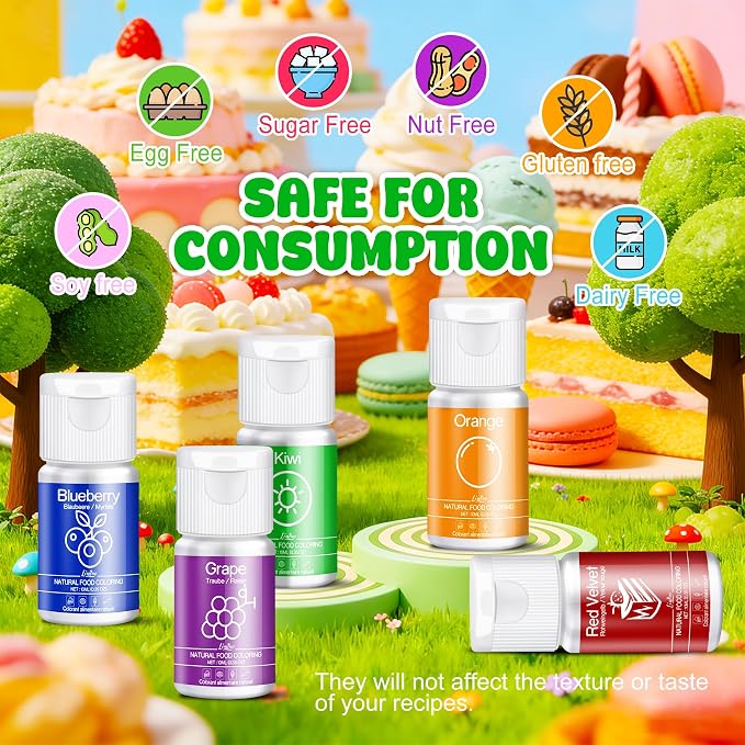 Natural Food Coloring - 10 Plant-Based Liquid Food Coloring Set, Artificial Dye Free, All Nature Food Dye for Baking, Cake Decorating and Fondant, Organic Food Color for Icing, Frosting - 3.5oz/100ml