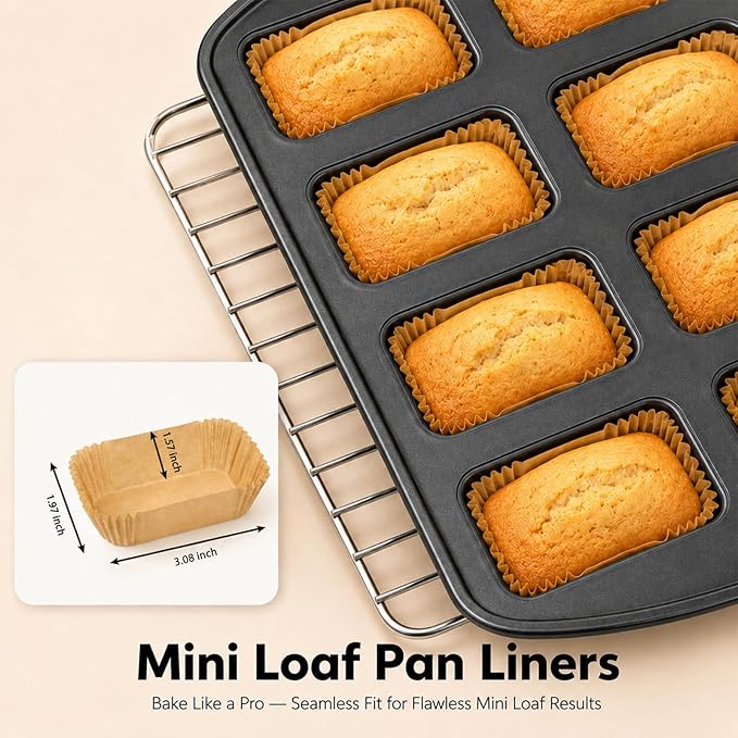 150 Pcs Mini Loaf Pan Liners Compatible with Wilton Mini Loaf Pan, Non-Stick Disposable Parchment Baking Paper Cupcake Liners for Banana Bread, Brownie, Muffin, 3.08"x1.97"x1.57"