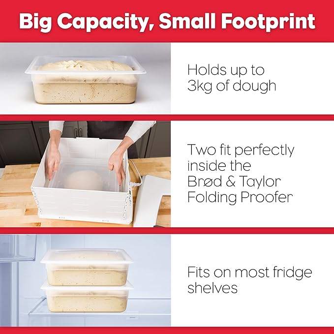 Brod & Taylor Proofing Container With 6L Capacity, Fits Up to 3000 Grams of Dough – Dough Rising Box for Bread, Sourdough & Pizza (Dishwasher Safe, BPA-Free)