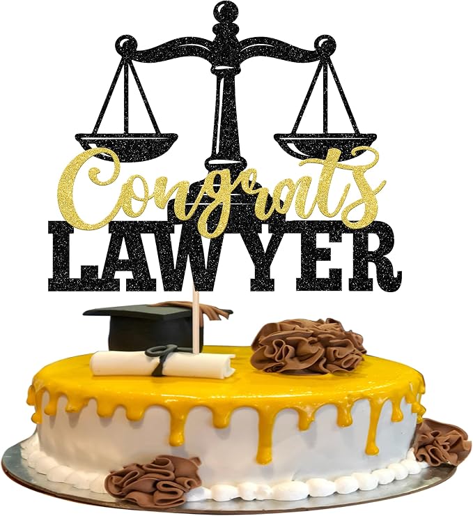 1 Pack Congrats Lawyer Cake Topper Glitter Class of 2026 Law School Survivor Cake Pick 2026 Graduation Cake Decorations for 2026 Lawyer Graduation Party Supplies Black Gold