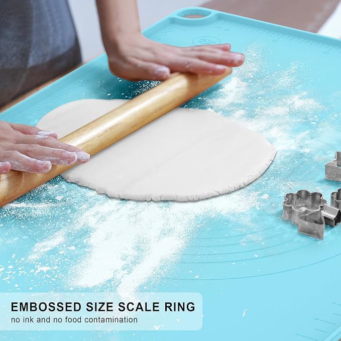 Silicone Baking Mat, Dough Rolling Mat, Pastry Mat for Rolling Dough, Silicone Rolling Mats for Pizza, Pie, Macaron, Bread (Sky Blue, 24"×16")