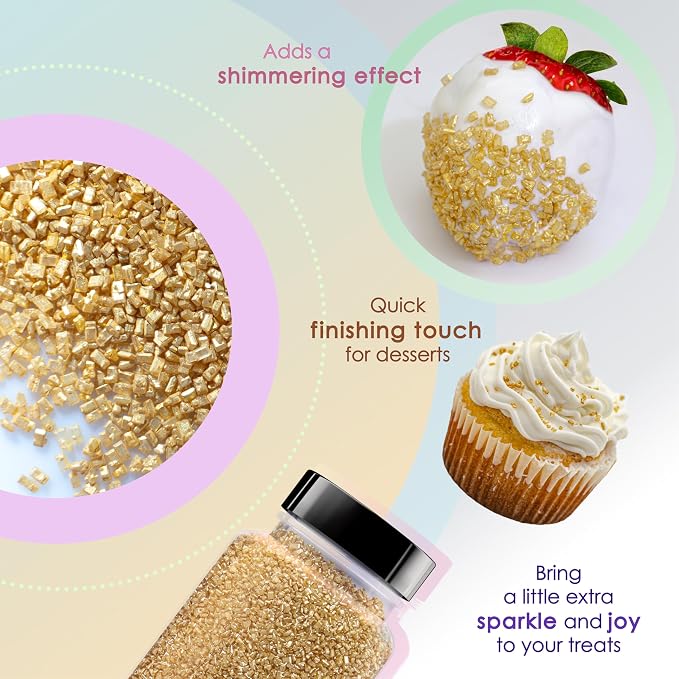 Bakerpan Gold Pearlized Sugar Sprinkles for Baking - 5 oz Coarse Sparkling Decorating Sugar Crystals for Baking Topping, Cookies, Cupcakes & Cake Pops | Made in USA
