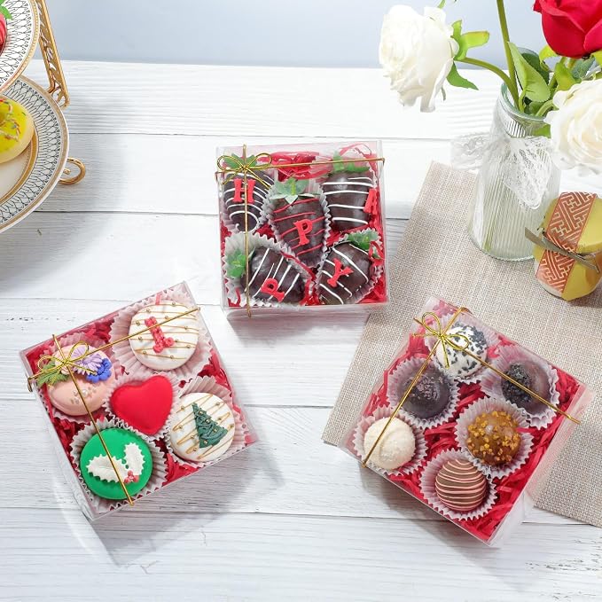 50Pack Full Clear Cookies Boxes 5x5x2Inches Bakery Boxes for Strawberries,Chocolate Bomb,Cakesickle,Mini Cake Cinnamon Roll &more