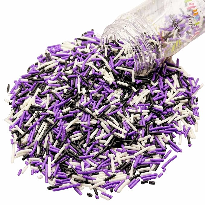 SE Si&Moos Black Purple and White Jimmies Sprinkles Black and Purple Halloween Sprinkles for Cake Decorating Edible Crunchy Jimmies for Topping Ice Cream, Cookies, Cakes, Cupcakes, Dessert Decorating 3 OZ
