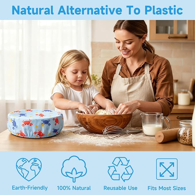 6PCS Bowl Covers Reusable Bread Proofing Bowl Covers Sourdough Bread Baking Accessories, Crabs