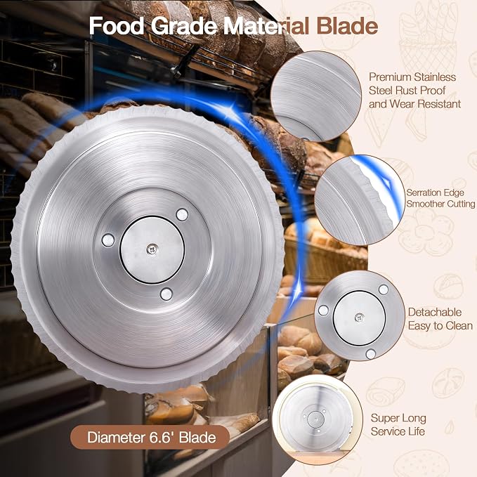 Manual Bread Slicer for Homemade Sourdough Bread, Hand Crank Bread Slicer with Scale Line, Metal Guide & Adjustable Thickness Bread Loaf Slicer, Sharp Blade Bread Cutter for Sourdough Bread (Cream)