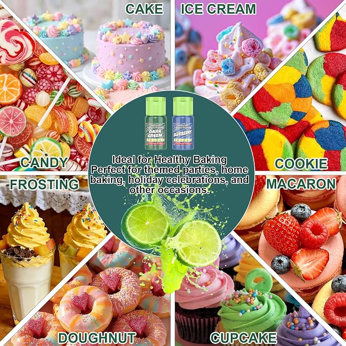 Natural Food Coloring - 15 Vibrant Colors Food Coloring Set, Food-Grade, Non-GMO, FD&C & Artificial Dye Free Natural Liquid Food Dye Set for Baking, Cake Decorating, Frosting, Icing, Fondant, Cookies, DIY Slime - 10ml (0.35fl oz)/Bottles